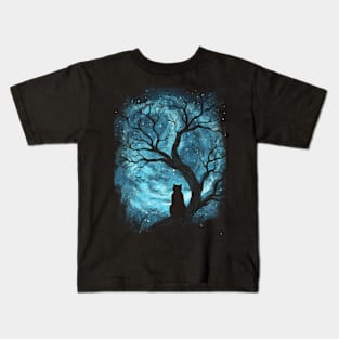 Black Cat at Night Kids T-Shirt